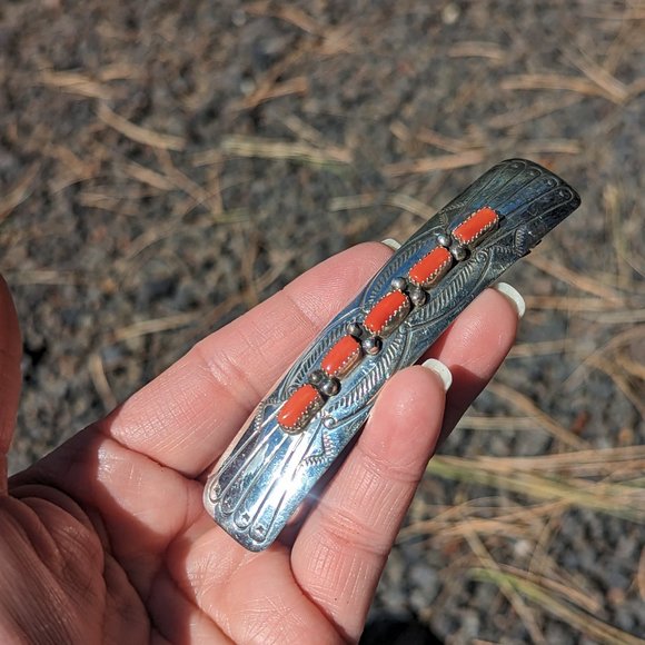 Native American Coral Handmade Hair Pin Accessory Jewelry Barrette Clip** - Picture 8 of 9